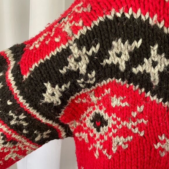 Paititi Woolens Co Full Zip Sweater Size Medium Red Fair Isle Alaska Chunky Knit - Picture 10 of 16